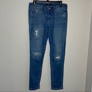 White House Black Market Distressed Rhinestones Girlfriend Jeans Size 4